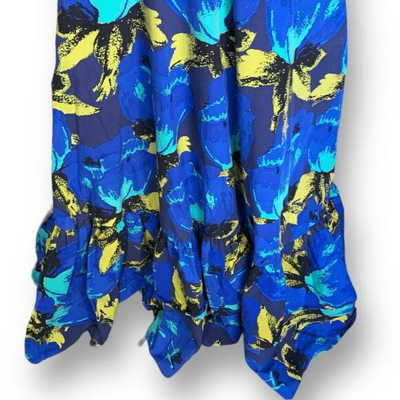 Christopher John Rogers x Target Blue Dark Floral Ruffle Puff Sleeve Maxi Plus - Picture 7 of 9